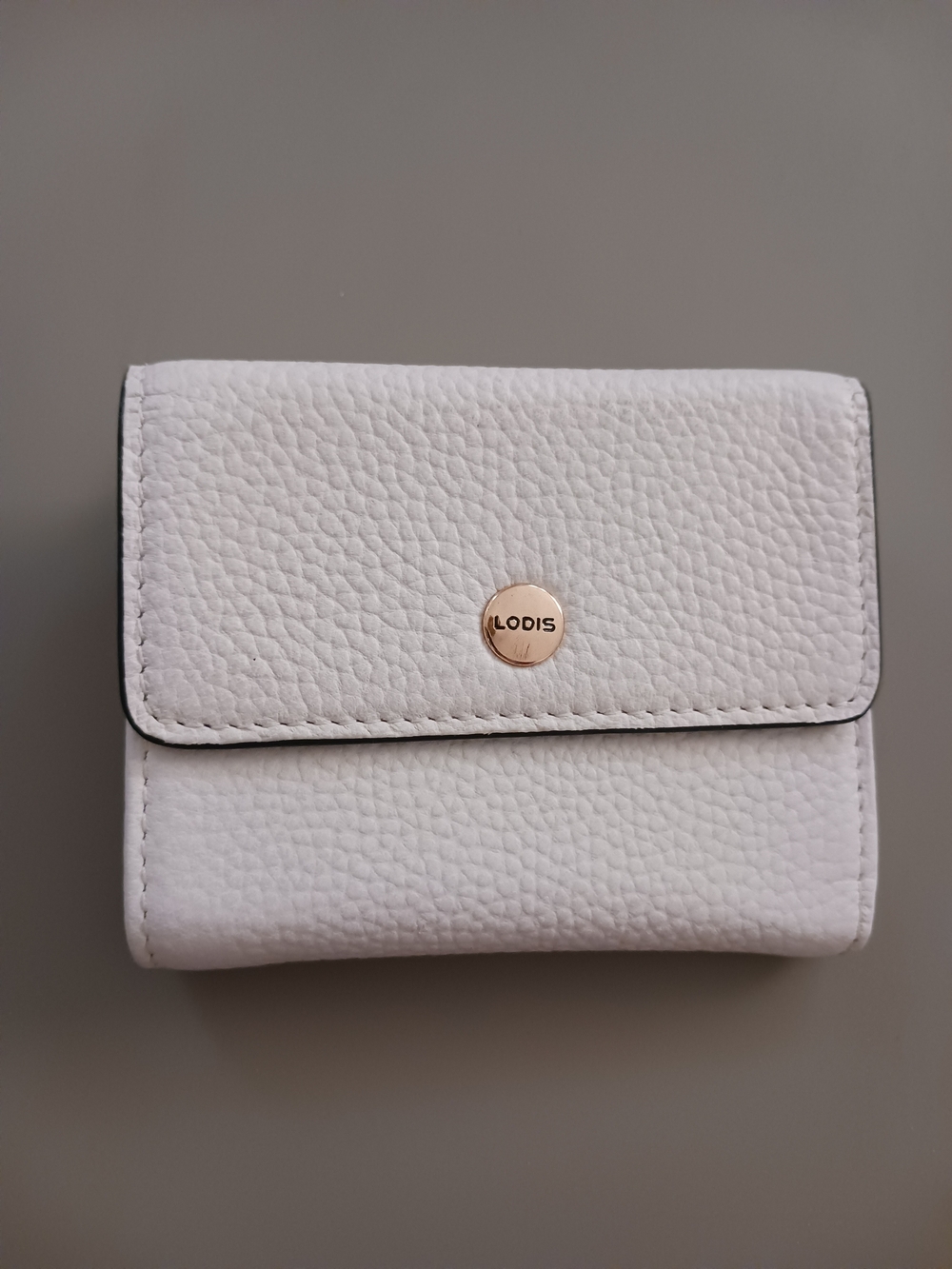 LODIS Pebbled Leather Compact Wallet with Gold Accents